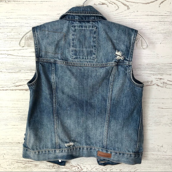 ABERCROMBIE & FITCH Distressed Denim Trucker Vest XS - Picture 7 of 9